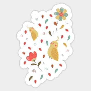 Cute canary bird and flowers Sticker